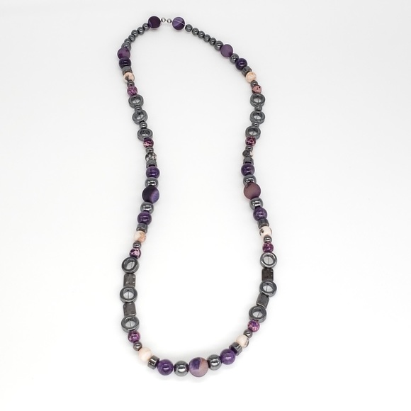 Amethyst, Hematite,& Purple Agate Necklace - Picture 4 of 11